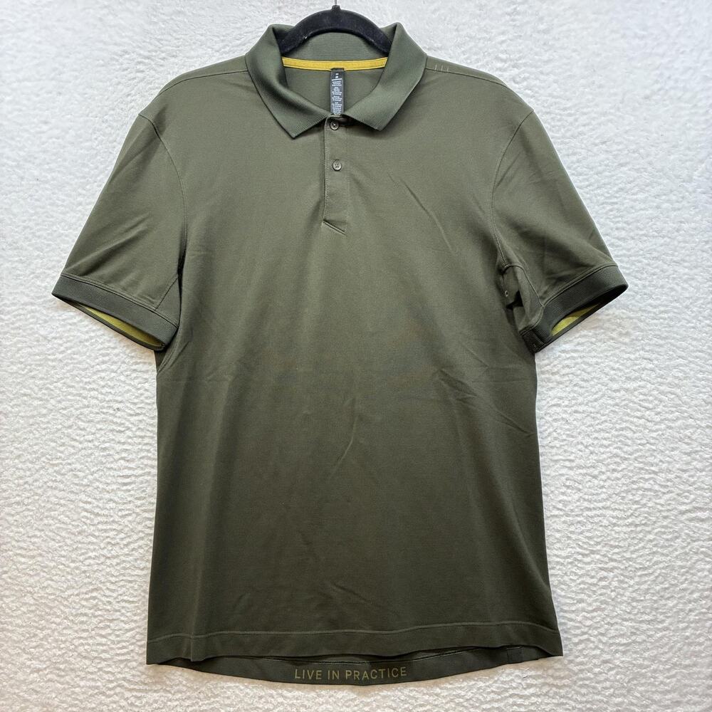 Lululemon Polo Shirt Mens Medium Green Pima Cotton Stretch Golf Performance